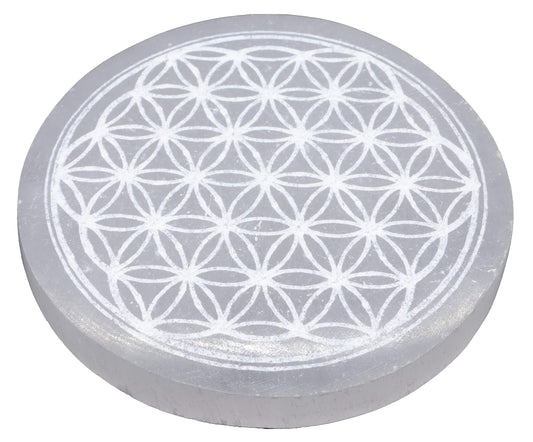 Plaque sélénite - fleur de vie-Terre de Cristal