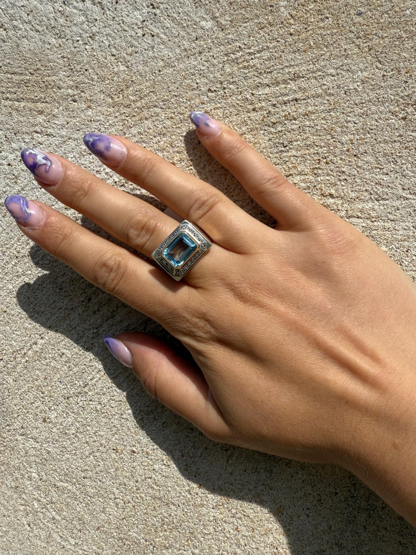 Bague Art Déco Argent 925 & Or 375 Topaze Bleue – Bijoux Île de Ré - shop_name Lithothérapie
