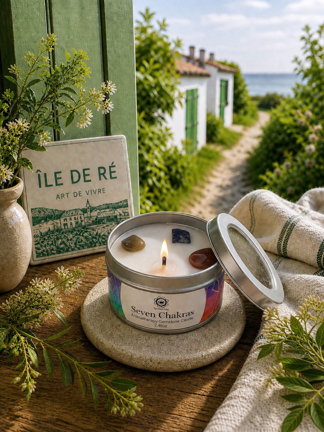 Bougie Parfumée Nag Champa & 7 Chakras – Harmonie Spirituelle - shop_name Lithothérapie