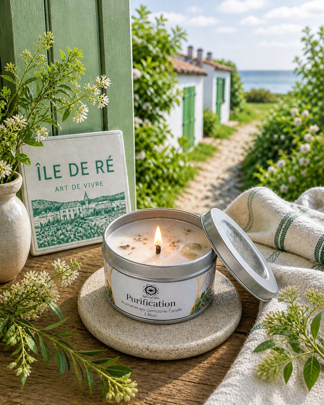 Bougie Parfumée Sauge Blanche & Sélénite – Pureté Apaisante - shop_name Lithothérapie