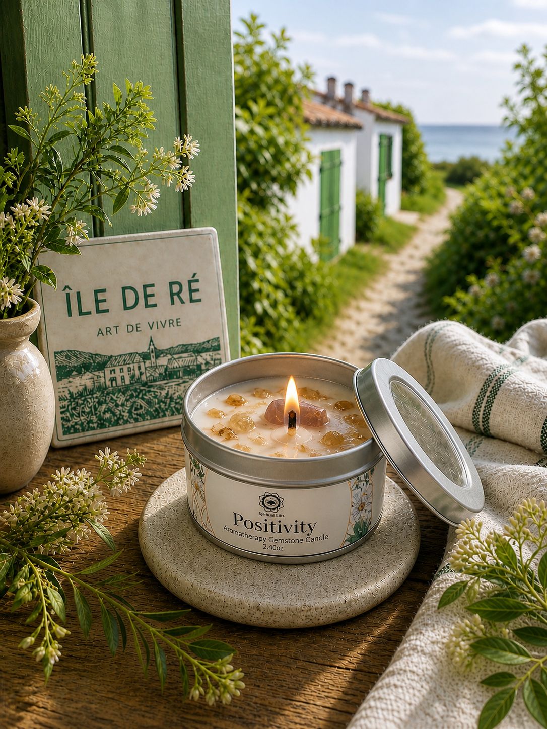 Bougie Parfumée Thé Vert & Citrine – Fraîcheur Végétale - shop_name Lithothérapie
