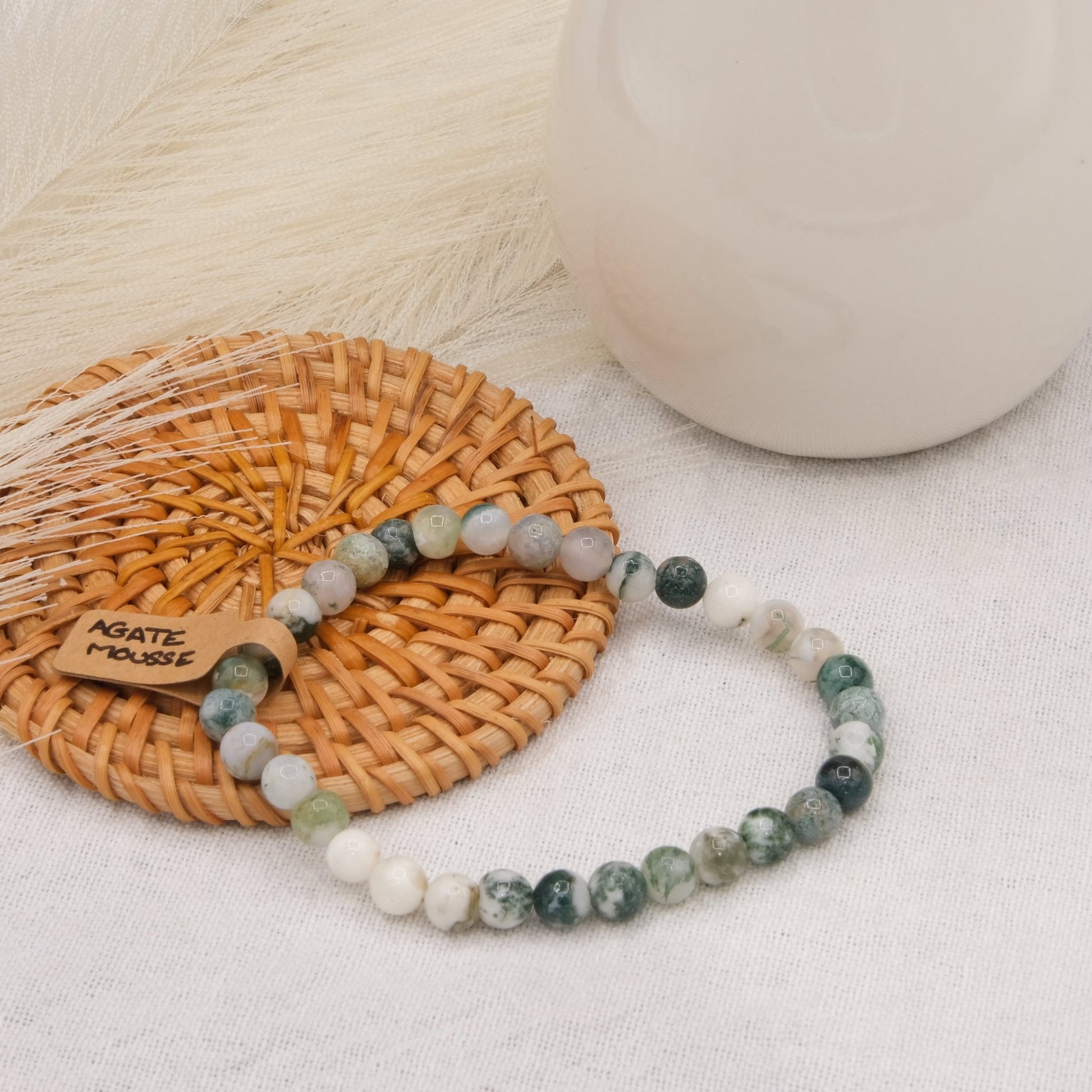 Bracelet Agate Mousse Blanche - shop_name Lithothérapie