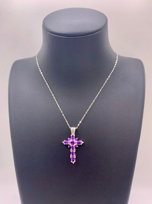 Pendentif croix en argent et améthyste - shop_name Lithothérapie