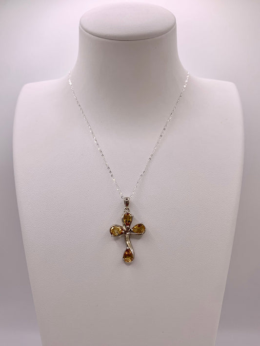 Pendentif croix en argent et citrine - shop_name Lithothérapie