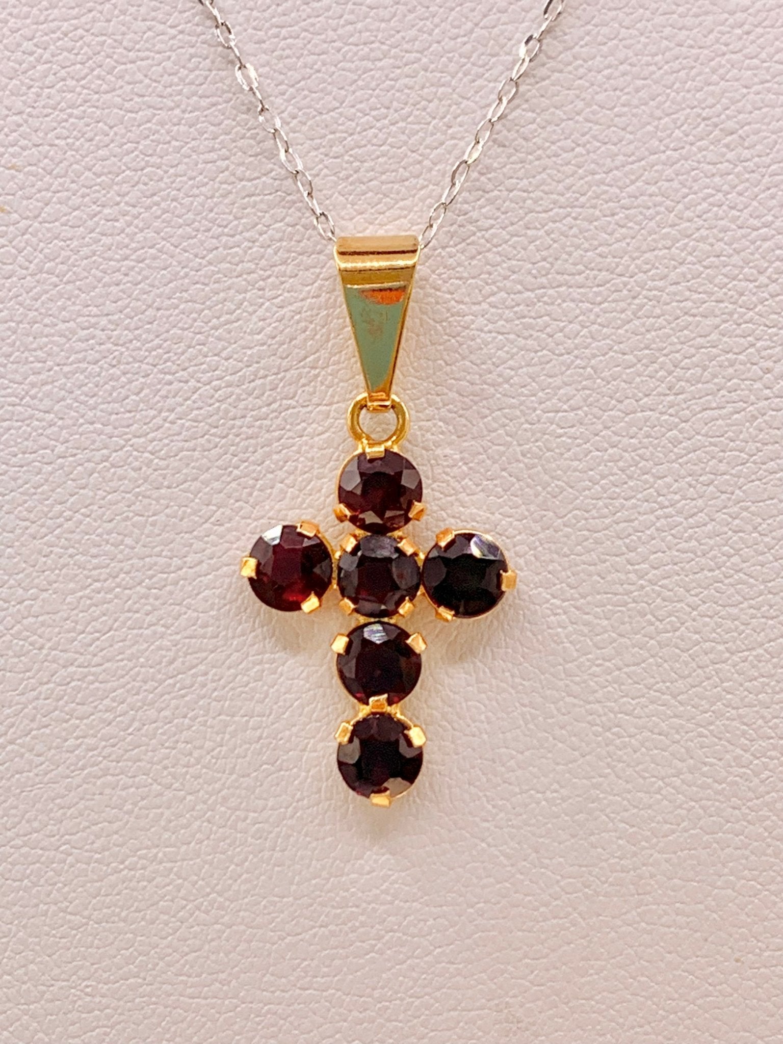 Pendentif croix en vermeil et grenat - shop_name Lithothérapie