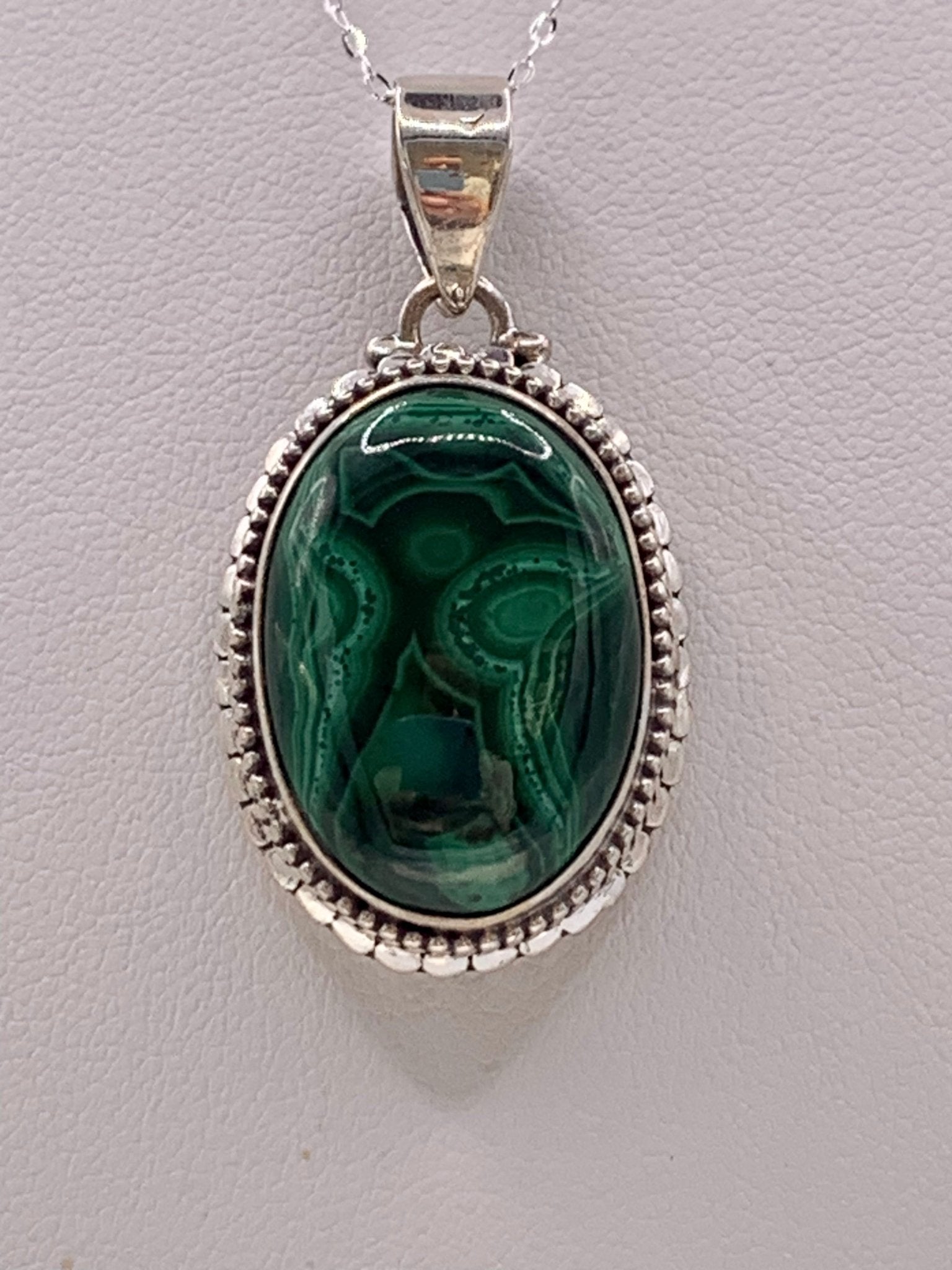 Pendentif en argent et malachite - shop_name Lithothérapie