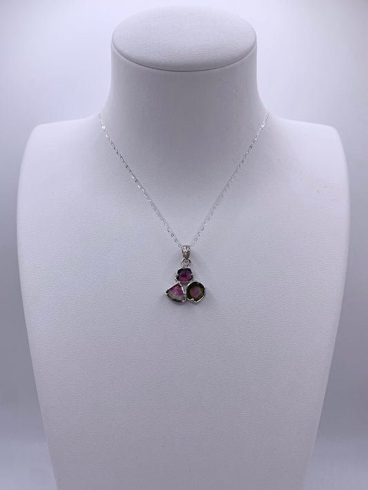 Pendentif en argent et tourmaline melon d’eau - shop_name Lithothérapie