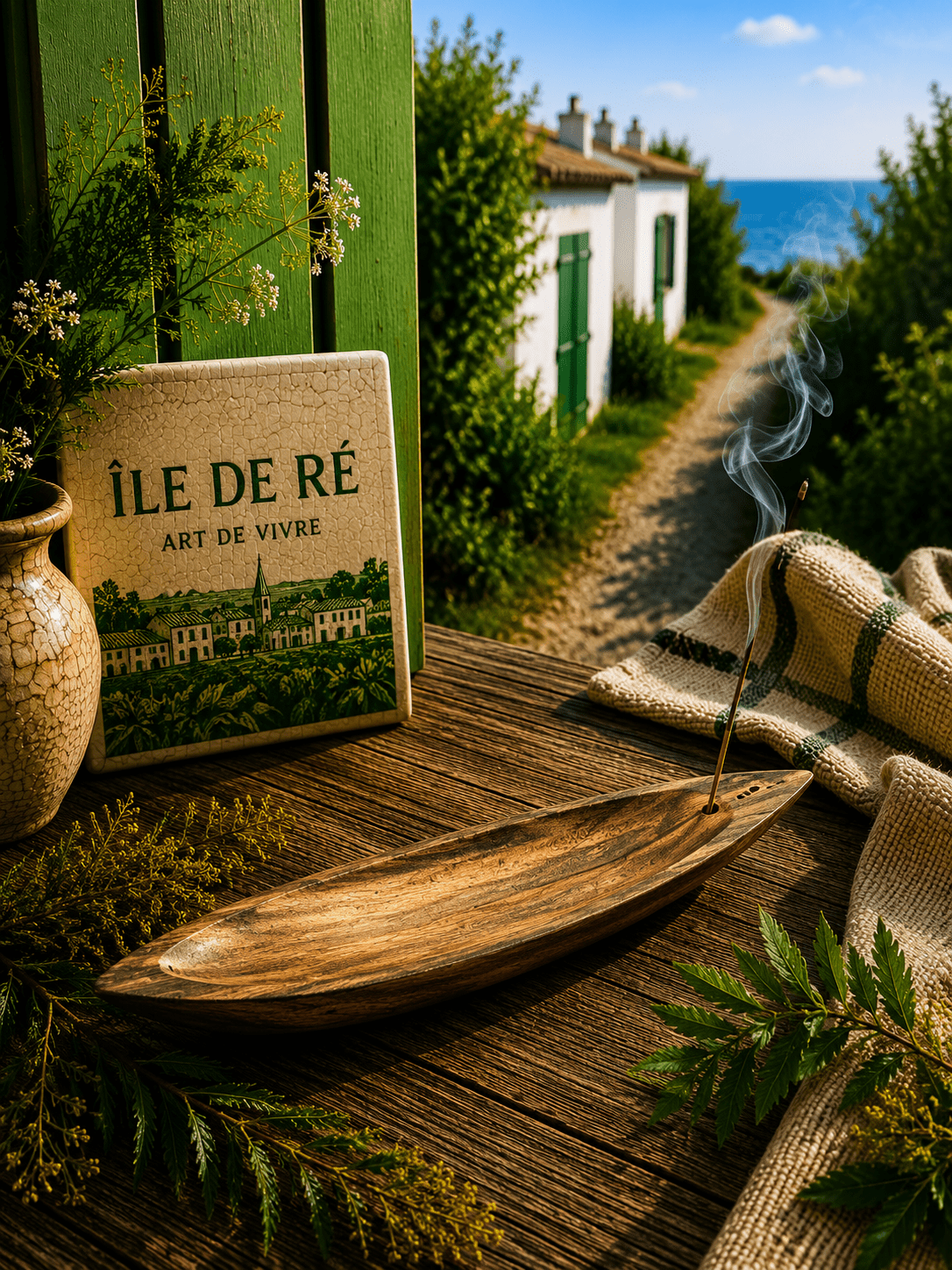 Porte - Encens Pirogue Bois 25x5cm | Boutique Bien - Être Île de Ré – Terre de Cristal - shop_name Lithothérapie