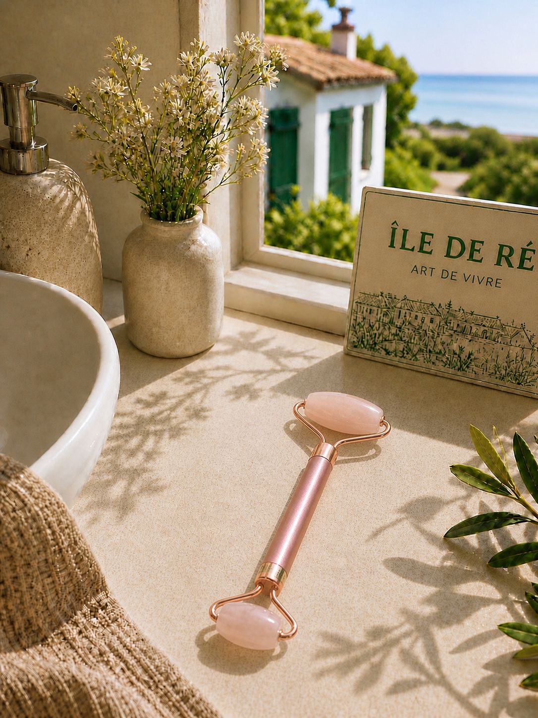 Rouleau de Massage Vibrant Quartz Rose – Visage & Cou