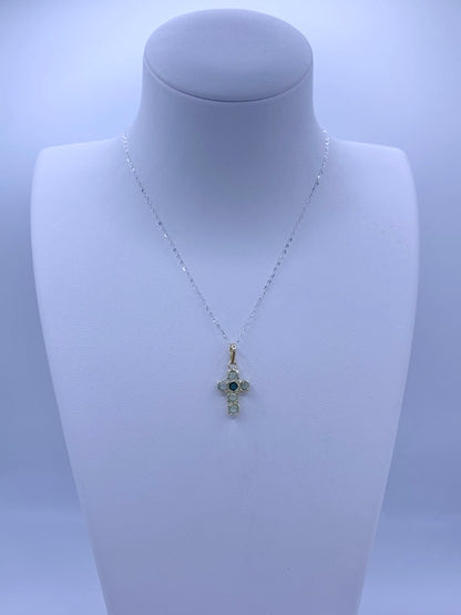 Pendentif croix en vermeil et tourmalines