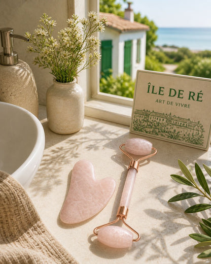 Coffret Gua Sha & Rouleau de Massage en Quartz rose – Soin Visage & Détente