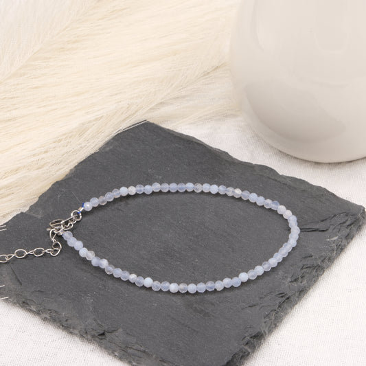 Bracelet Calcédoine bleue 3mm facetté-Terre de Cristal