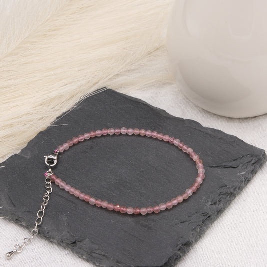 Bracelet Quartz fraise 3mm facetté-Terre de Cristal