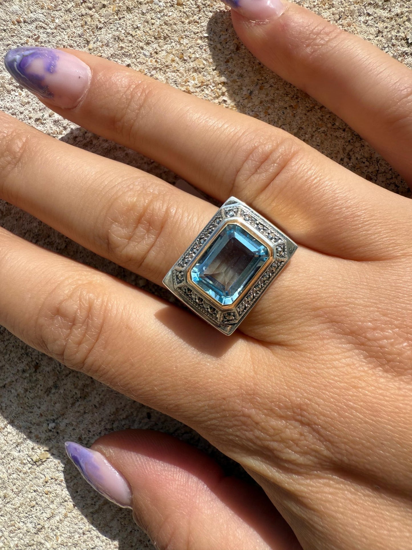 Bague Art Déco Argent 925 & Or 375 Topaze Bleue – Bijoux Île de Ré - shop_name Lithothérapie