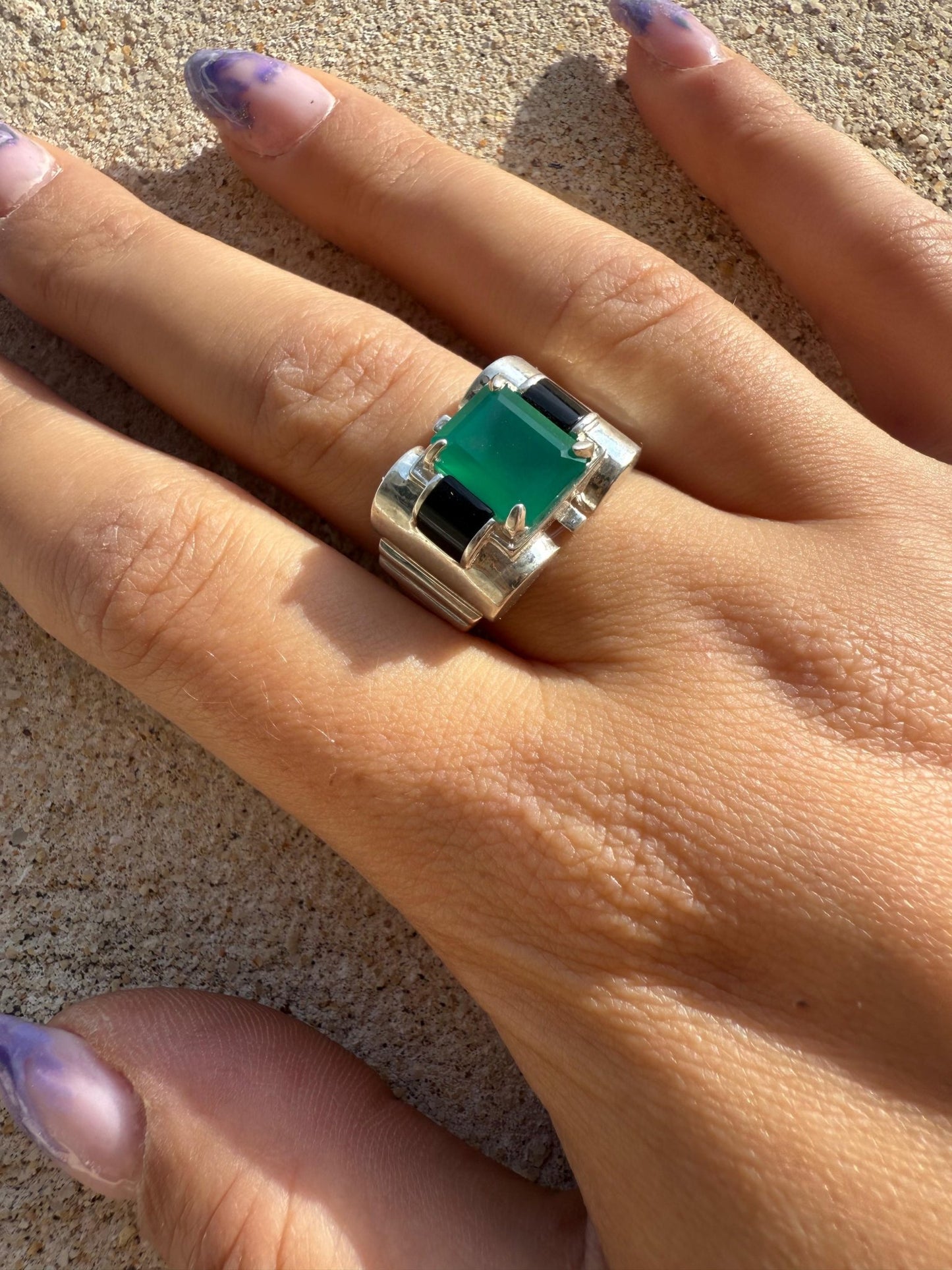 Bague Tank - Agate verte - shop_name Lithothérapie