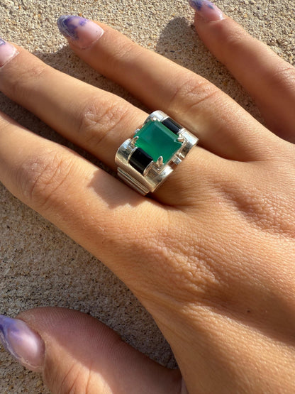 Bague Tank - Agate verte - shop_name Lithothérapie
