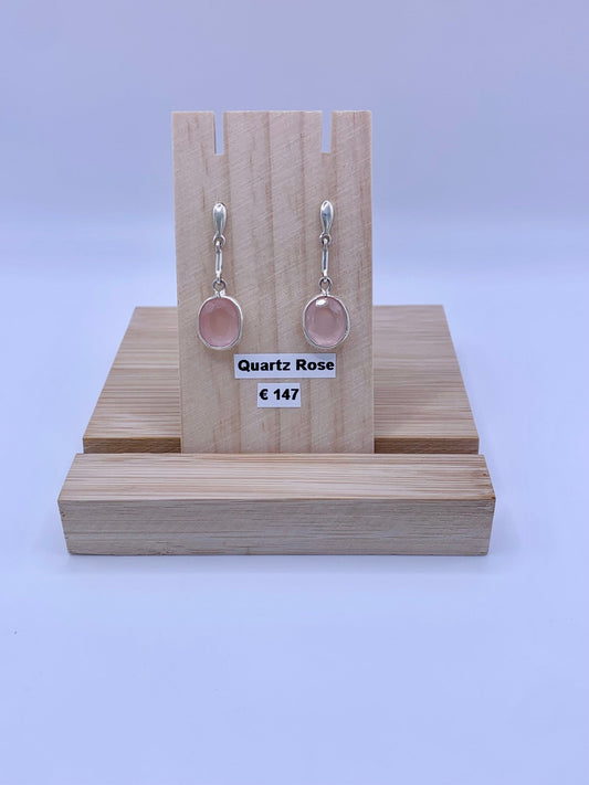 Boucles d’oreilles en argent et quartz rose - shop_name Lithothérapie