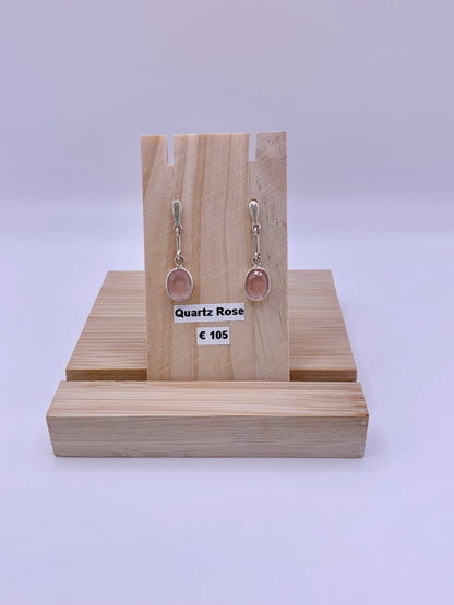 Boucles d’oreilles en argent et quartz rose - shop_name Lithothérapie