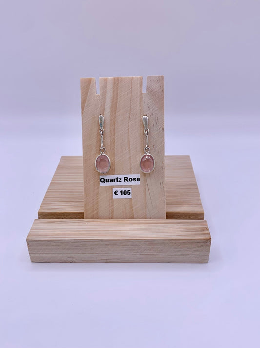 Boucles d’oreilles en argent et quartz rose - shop_name Lithothérapie