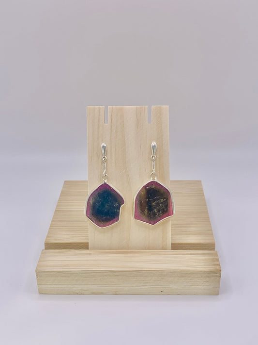 Boucles d’oreilles en argent et tourmaline melon d’eau - shop_name Lithothérapie