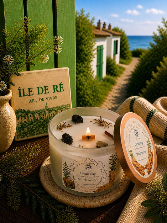 Bougie Parfumée Bois de Santal & Tourmaline Noire – Ambiance Profonde - shop_name Lithothérapie
