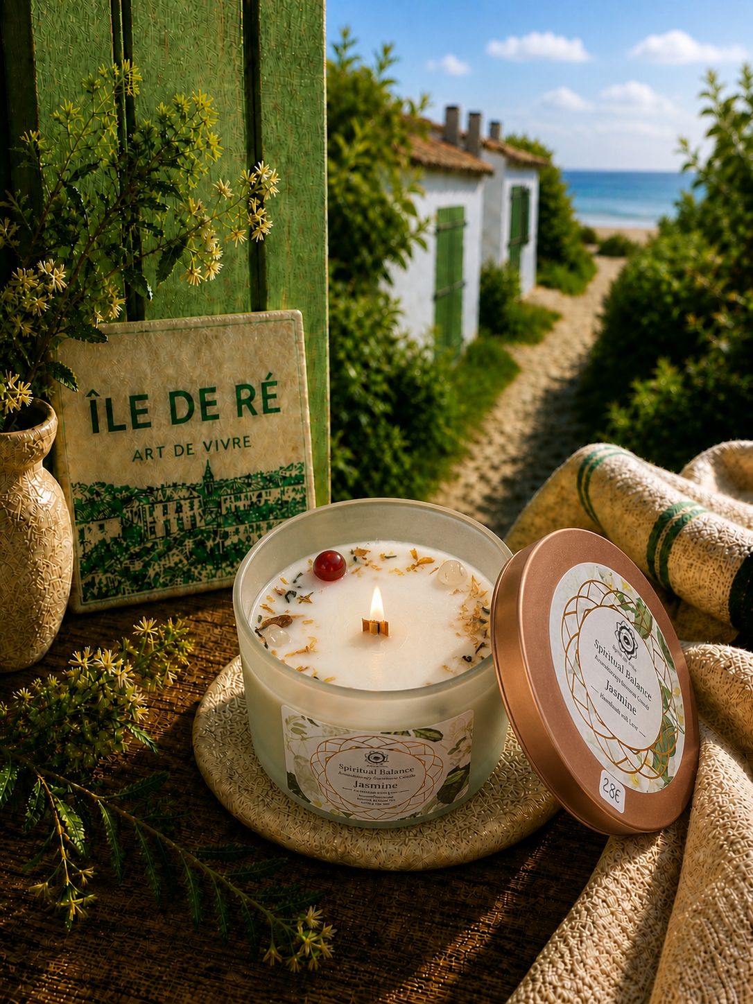 Bougie Parfumée Jasmin & Cristal de Roche – Élégance Florale - shop_name Lithothérapie