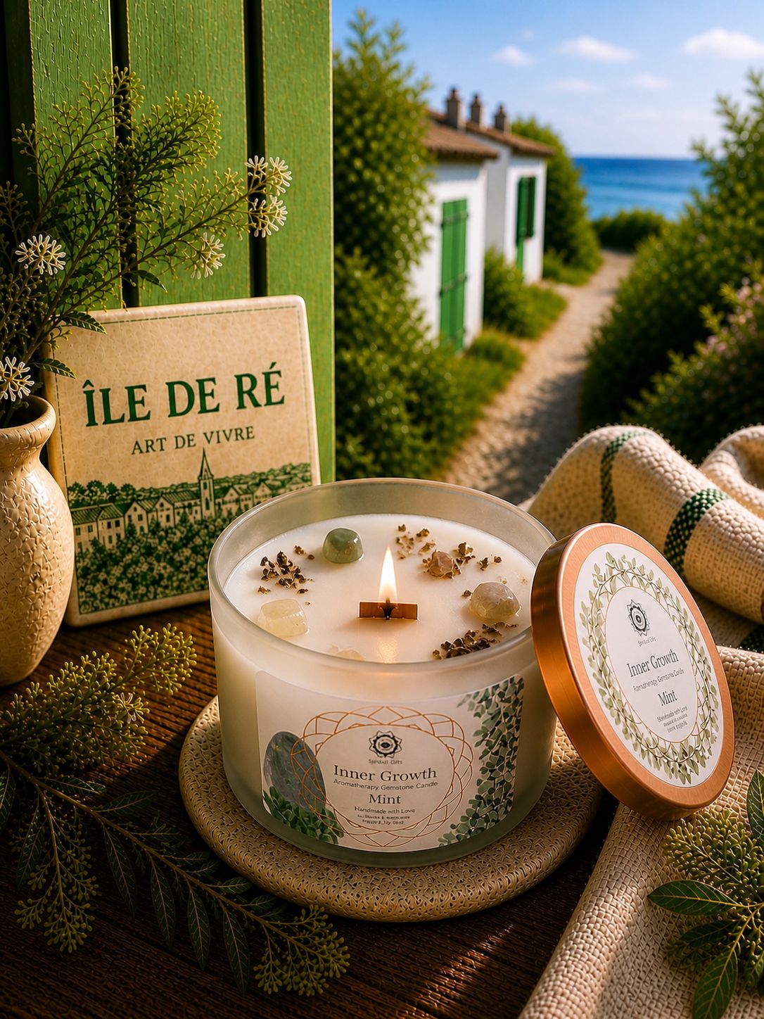 Bougie Parfumée Menthe & Pierre de Lune – Fraîcheur Apaisante - shop_name Lithothérapie
