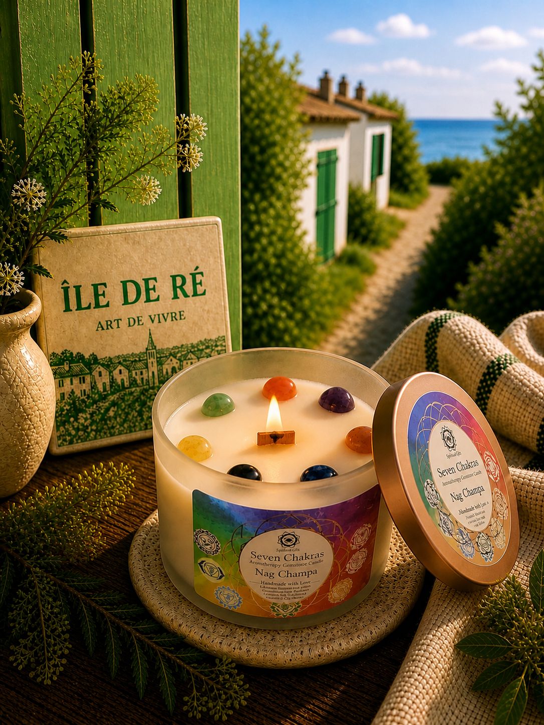Bougie Parfumée Nag Champa & 7 Chakras – Harmonie Spirituelle - shop_name Lithothérapie