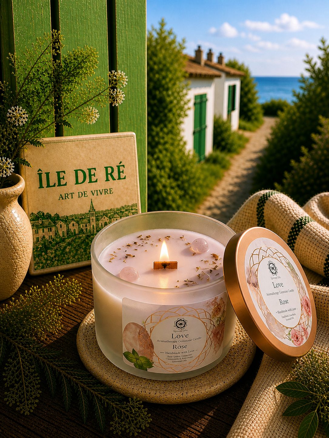 Bougie Parfumée Rose & Quartz Rose – Douceur Florale - shop_name Lithothérapie