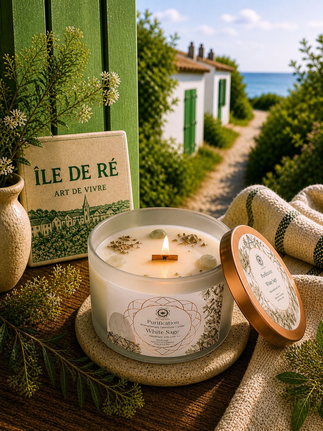 Bougie Parfumée Sauge Blanche & Sélénite – Pureté Apaisante - shop_name Lithothérapie