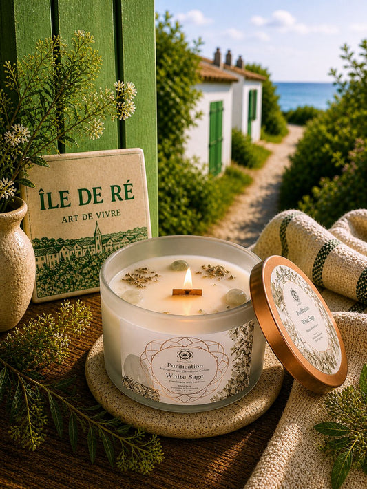 Bougie Parfumée Sauge Blanche & Sélénite – Pureté Apaisante - shop_name Lithothérapie