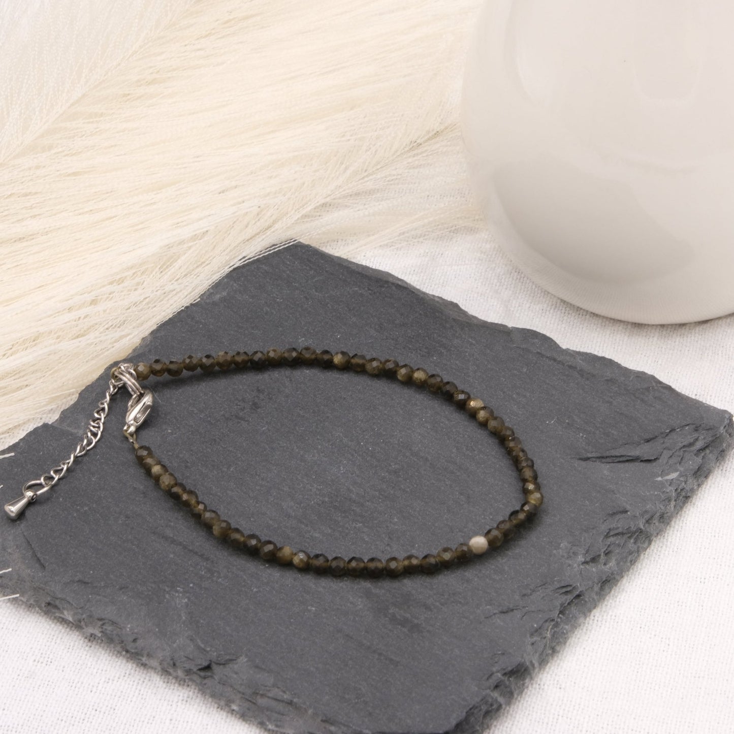 Bracelet Obsidienne dorée 3mm facetté - shop_name Lithothérapie