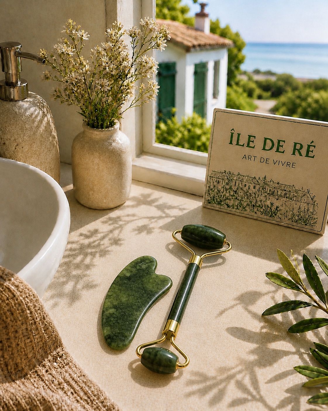 Coffret Gua Sha & Rouleau de Massage en Jade – Soin Visage & Détente - shop_name Lithothérapie