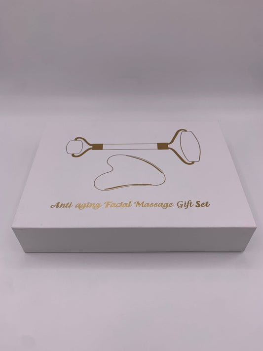 Coffret rouleau de massage et gua sha en quartz rose - shop_name Lithothérapie