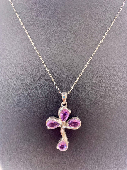 Pendentif croix en argent et améthyste - shop_name Lithothérapie