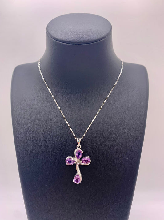 Pendentif croix en argent et améthyste - shop_name Lithothérapie