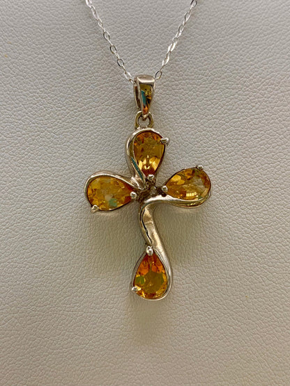 Pendentif croix en argent et citrine - shop_name Lithothérapie