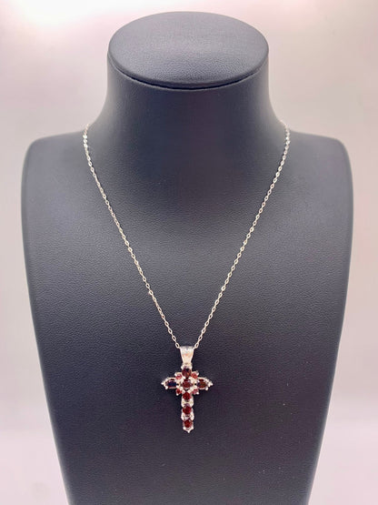 Pendentif croix en argent et grenat - shop_name Lithothérapie