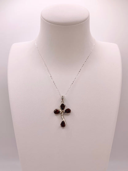 Pendentif croix en argent et grenat - shop_name Lithothérapie