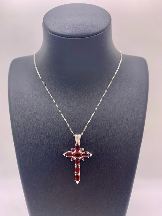 Pendentif croix en argent et grenat - shop_name Lithothérapie
