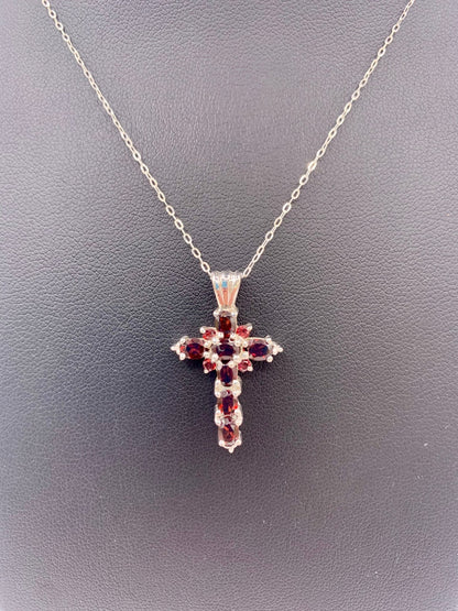 Pendentif croix en argent et grenat - shop_name Lithothérapie