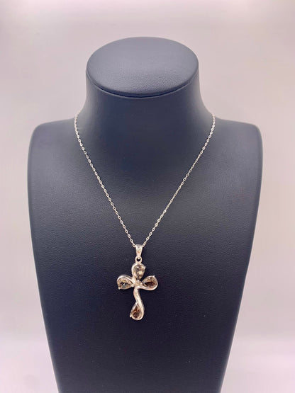 Pendentif croix en argent et quartz fumé - shop_name Lithothérapie