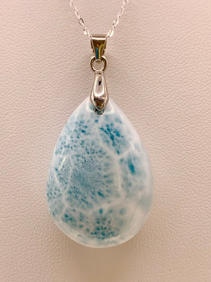 Pendentif en argent et larimar - shop_name Lithothérapie