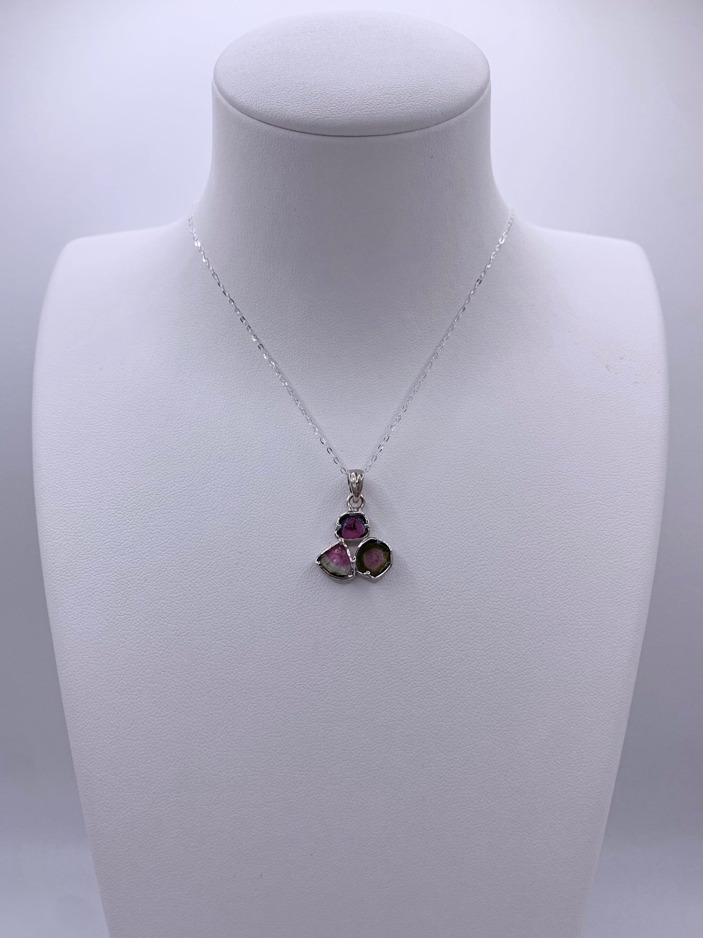 Pendentif en argent et tourmaline melon d’eau - shop_name Lithothérapie