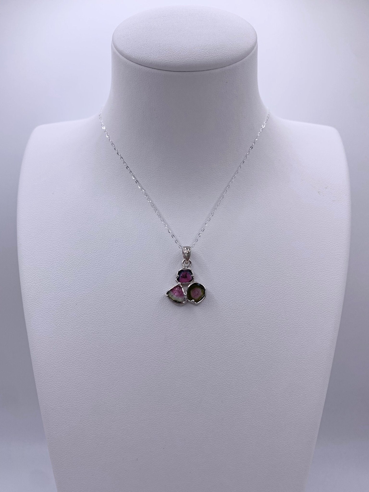 Pendentif en argent et tourmaline melon d’eau - shop_name Lithothérapie