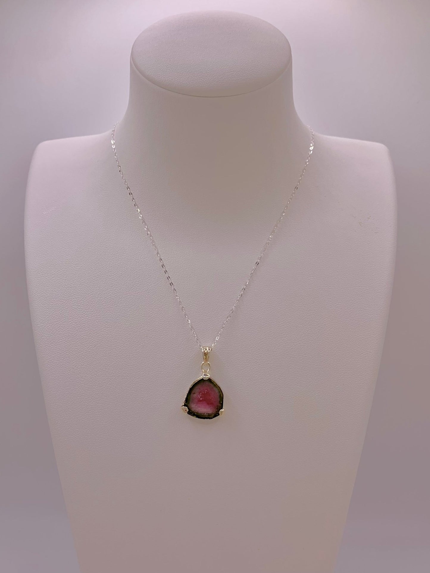 Pendentif en argent et tourmaline melon d’eau - shop_name Lithothérapie