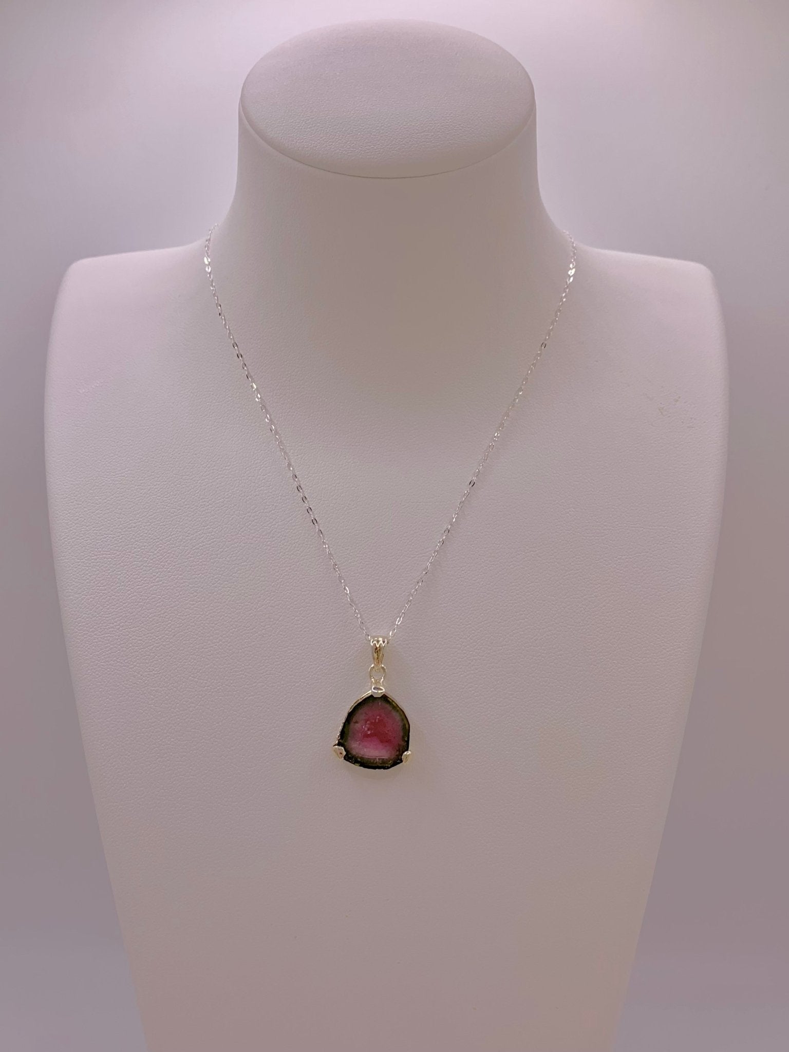 Pendentif en argent et tourmaline melon d’eau - shop_name Lithothérapie