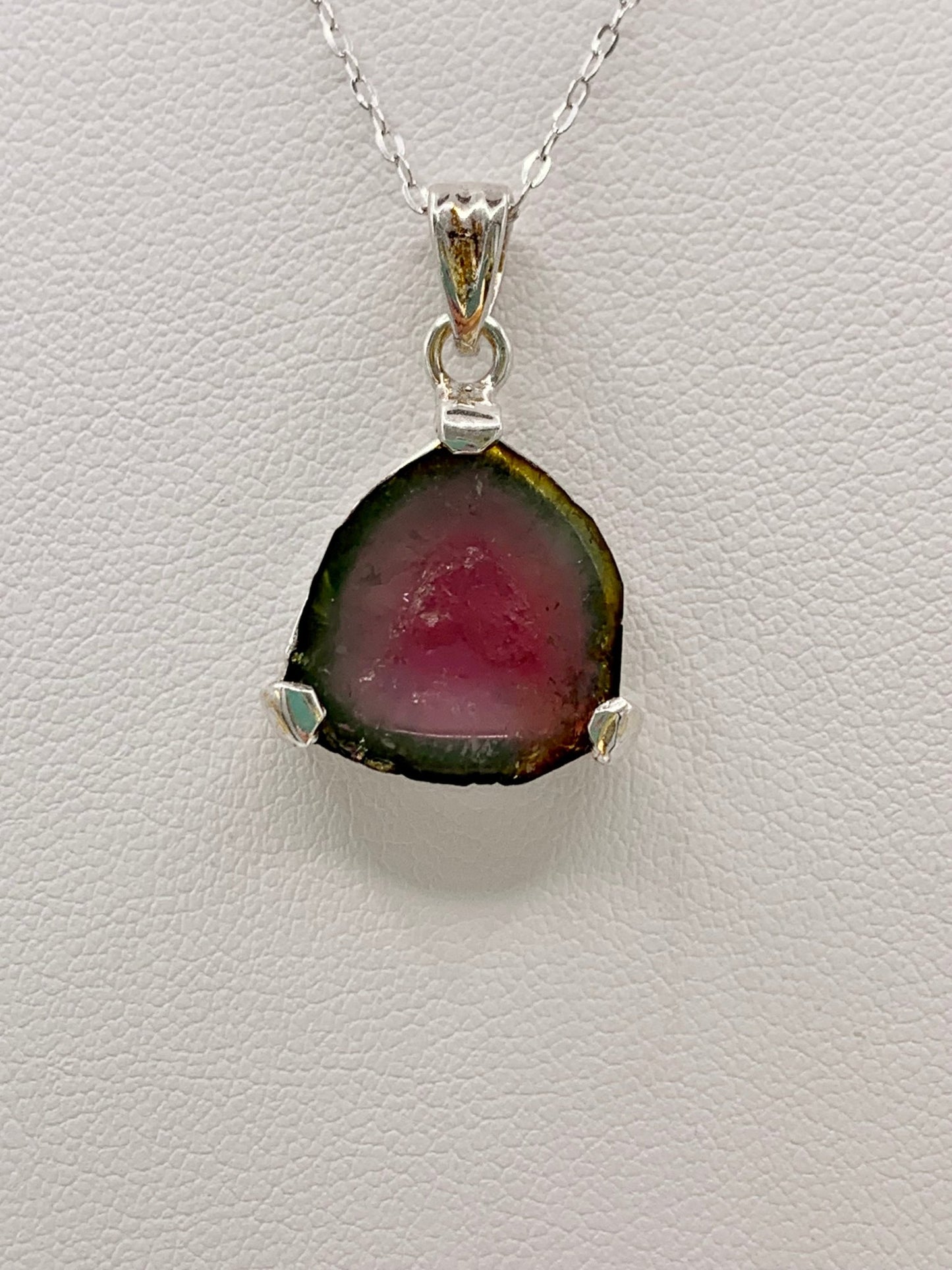 Pendentif en argent et tourmaline melon d’eau - shop_name Lithothérapie