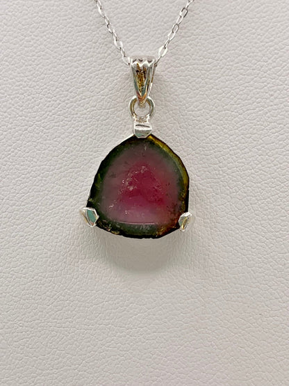 Pendentif en argent et tourmaline melon d’eau - shop_name Lithothérapie