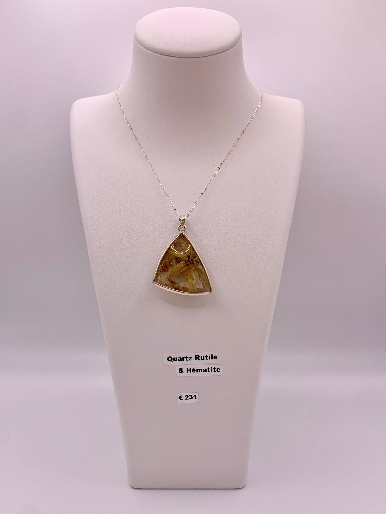 Pendentif en argent quartz rutile et hématite - shop_name Lithothérapie